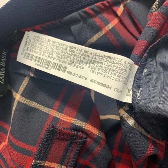 Zara Basic Plaid Jogger Waist Ankle Pants in Red Navy Size US Medium - Picture 12 of 12